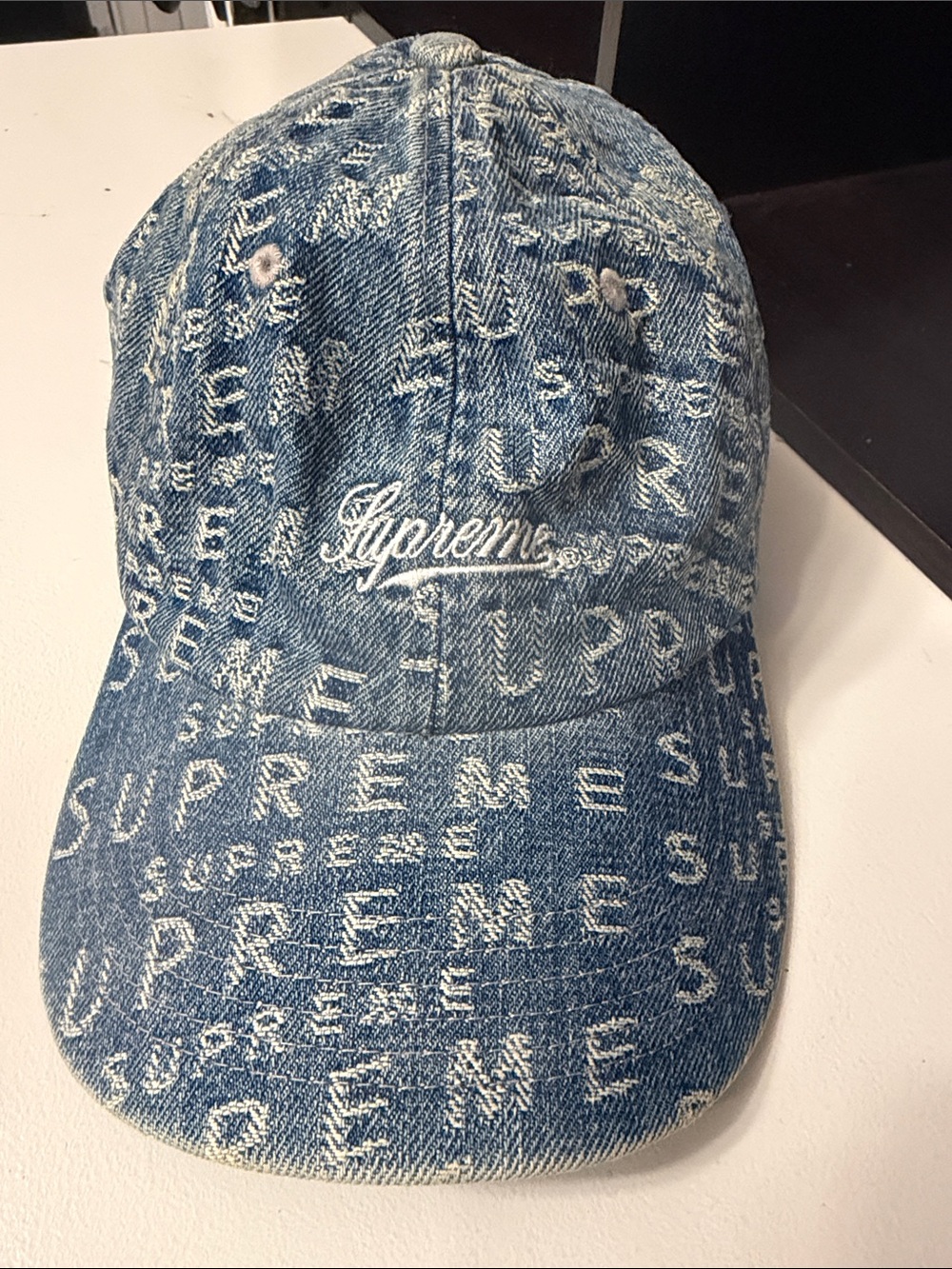 Supreme Wrap Jacquard Logos Denim 6-panel Blue Cap - Great condition
